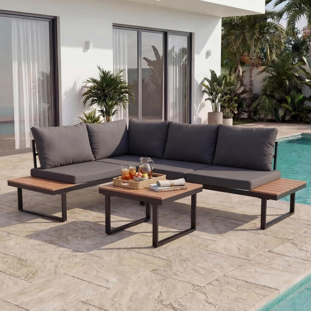 Gartenlounge Set 4 Personen Loungemoebel Outdoor mit Tisch Abdeckung Gartensofa Sitzgruppe Wetterfest