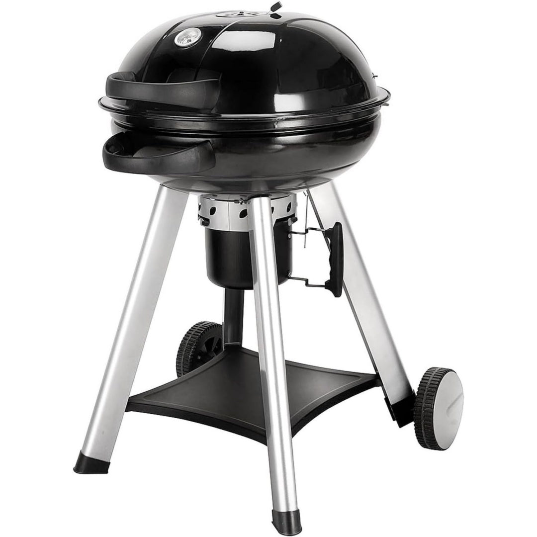 Holzkohle-Kugelgrill mit klappbarem Deckel Kettle-Grill 57 cm Thermometer Schwarz