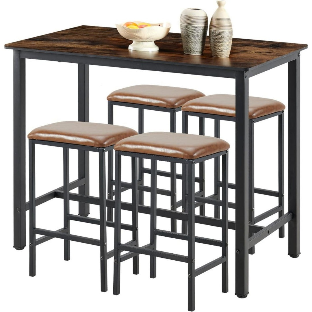 Bartisch mit Barhocker Set 120 x 60 x 90.5 cm Esstisch Polsterstuhl Kuechentisch ( ) mit 4 Stuehlen ( ) bartische -theken fuer Esszimmer Wohnzimmer