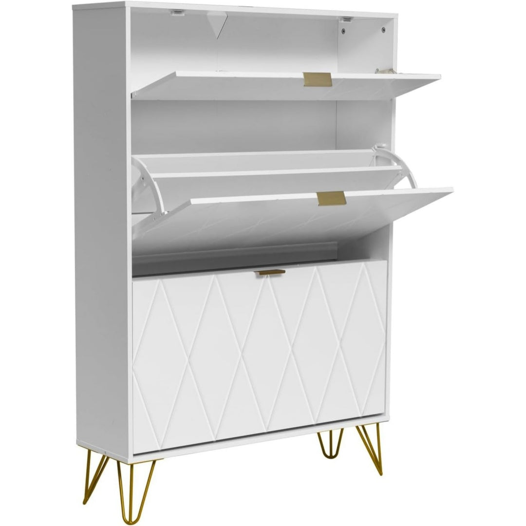 Schuhschrank mit 2 Klappen Weiss 80 x 24 x 120 cm fuer 16 Paar Schuhe mit 1 Schubladen Schuhschrank