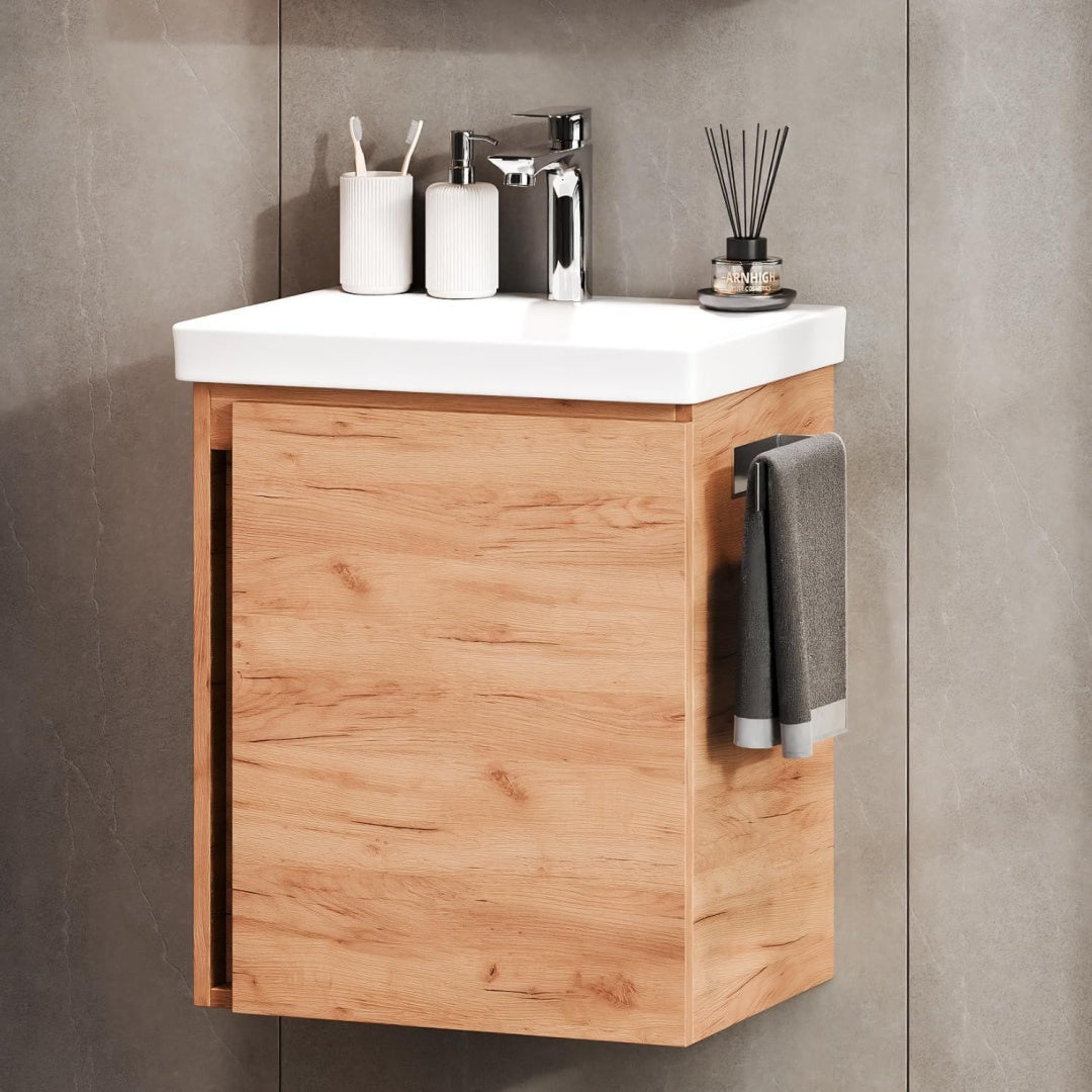 Waschtisch mit Unterschrank 50 cm Gold chrom inkl. Waschtischarmatur Badmoebel Set fuer Gaeste Bad und WC