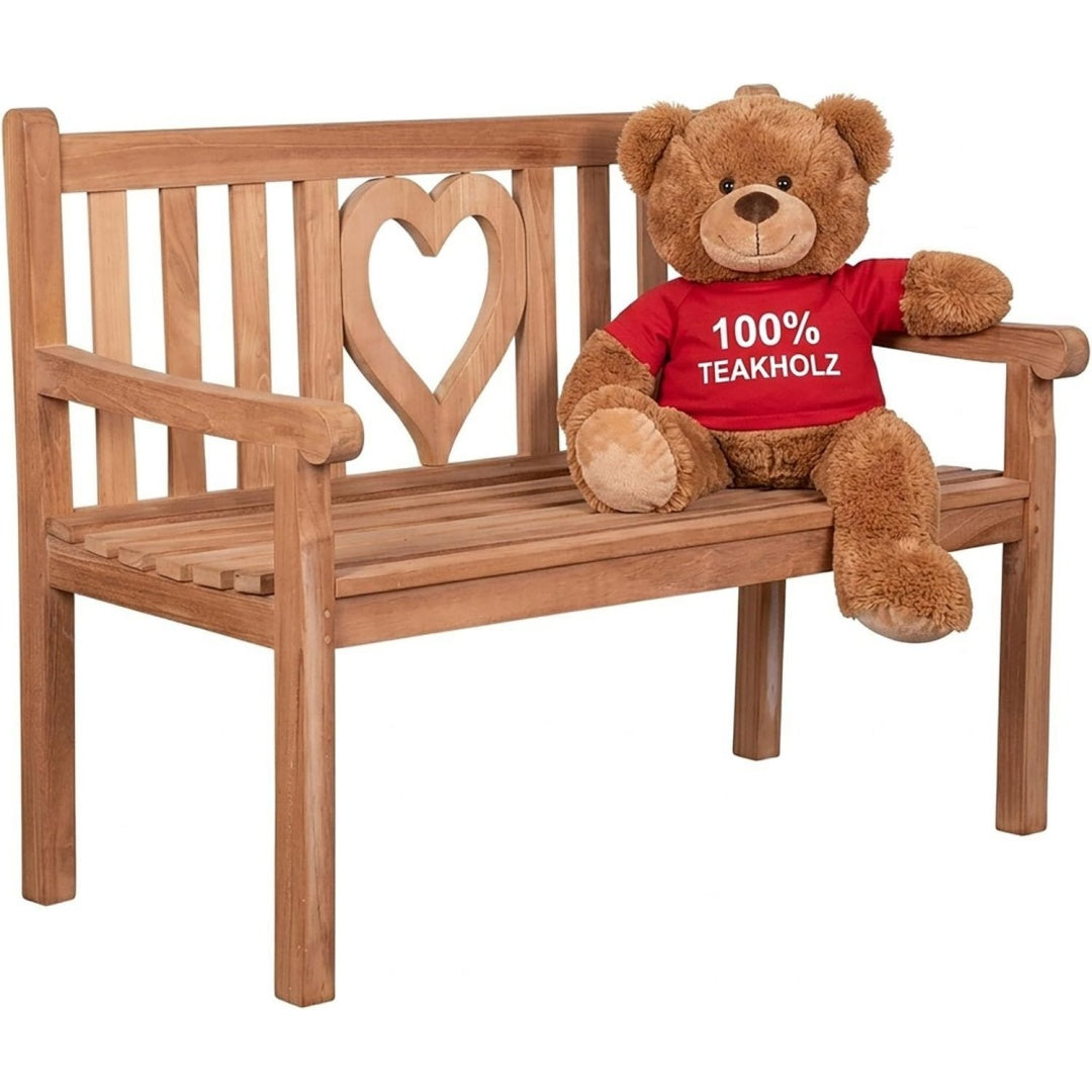 DEKO Gartenbank wetterfest Sitzbank Outdoor Balkon Bank Motiv Herz 2-Sitzer Rot holz 120x60x94cm