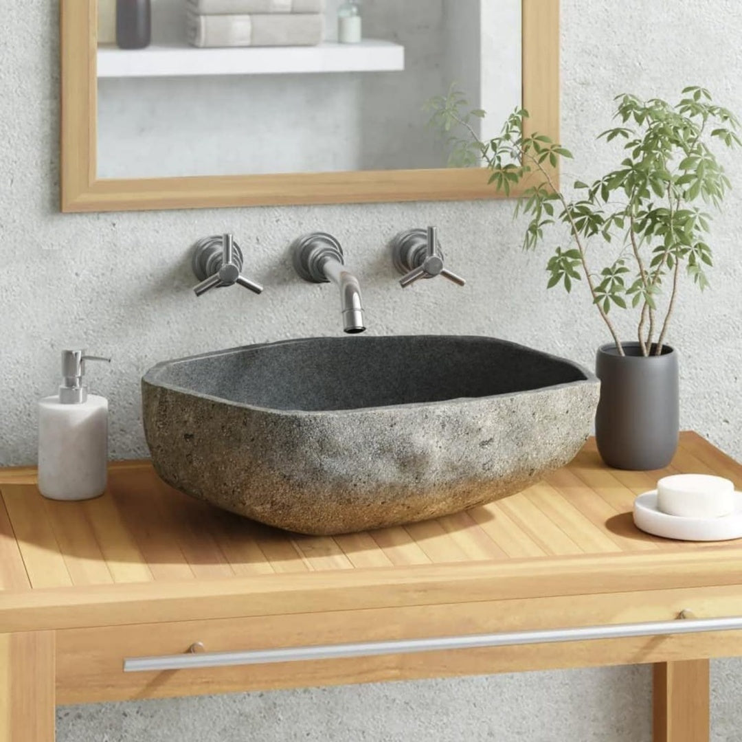 Waschtisch Aufsatzwaschbecken Badunterschrank Waschbecken Waschbecken Unregelmaessige Ellipse Waschbecken Naturstein Flussstein Oval 46-52 cm