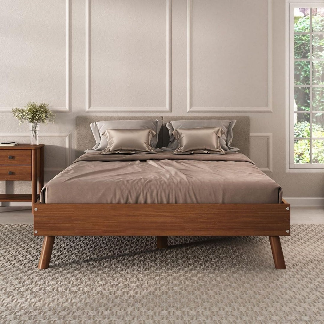 Futonbett Karri aus Massivholz holz 140x190 Kastanien Farben - Robustes Doppelbett mit konischen Beinen moderner Bettrahmen