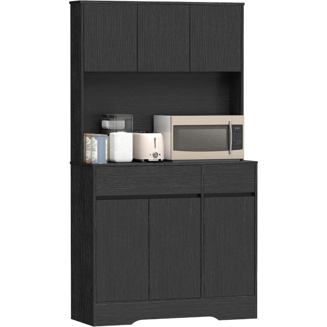 Kuechenschrank mit Arbeitsplatte 6 Tueren Buffetschrank Schwarz 100 x 38 x 180 cm Hochschrank mit Verstellbaren Einlegeboeden Kabelloechern
