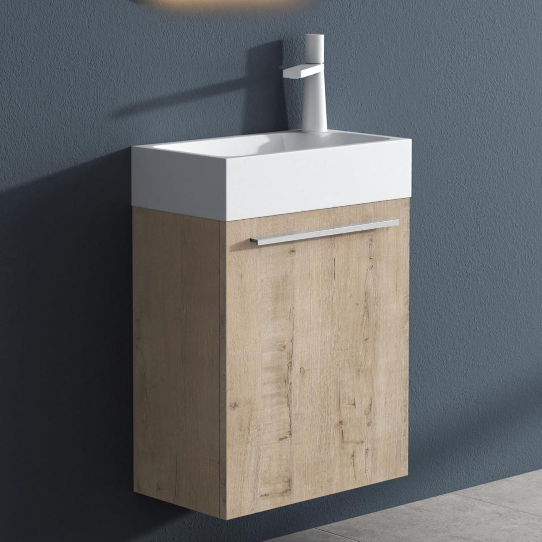 Badmoebel-Set Waschbecken Unterschrank in Greige Badezimmer-Set Waschplatz Waschbecken Waschtisch mit Unterschrank platzsparend fuer Gaeste-WC kleine