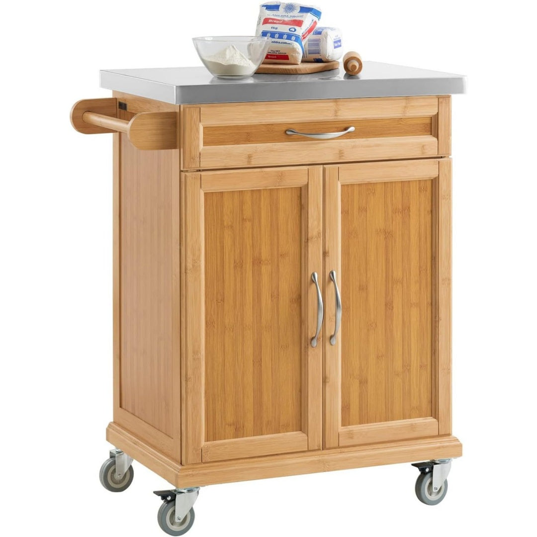 Servierwagen mit Rollen edelstahl 66x92x46 cm Kuechenwagen fuer kleine Raeume Robuste -Arbeitsplatte mit hoehenverstellbarem Regal und flexiblen