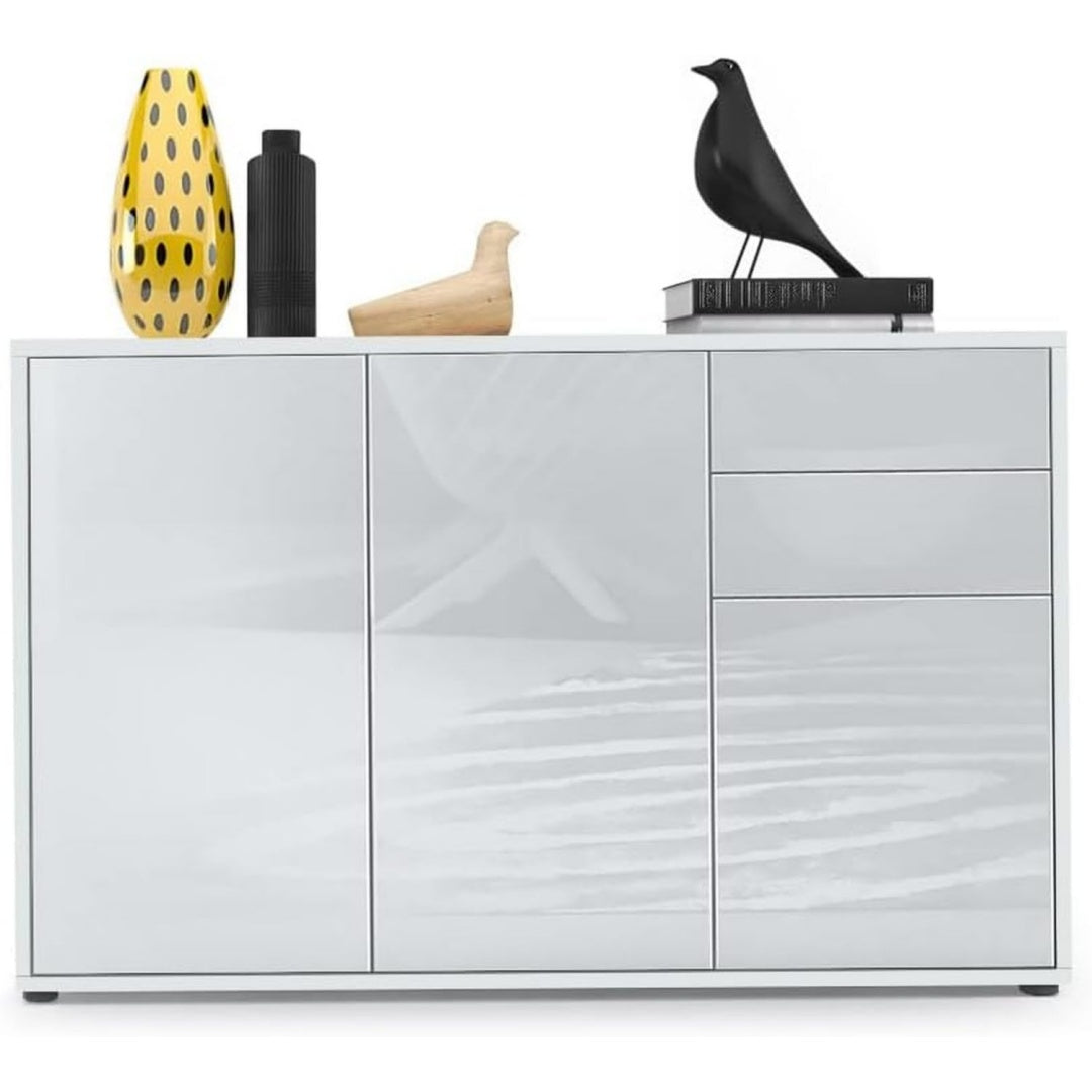 Sideboard V3 Weiss hochglanz 117 x 74 x 36 cm Kommode mit 3 Tueren und 2 Schubladen