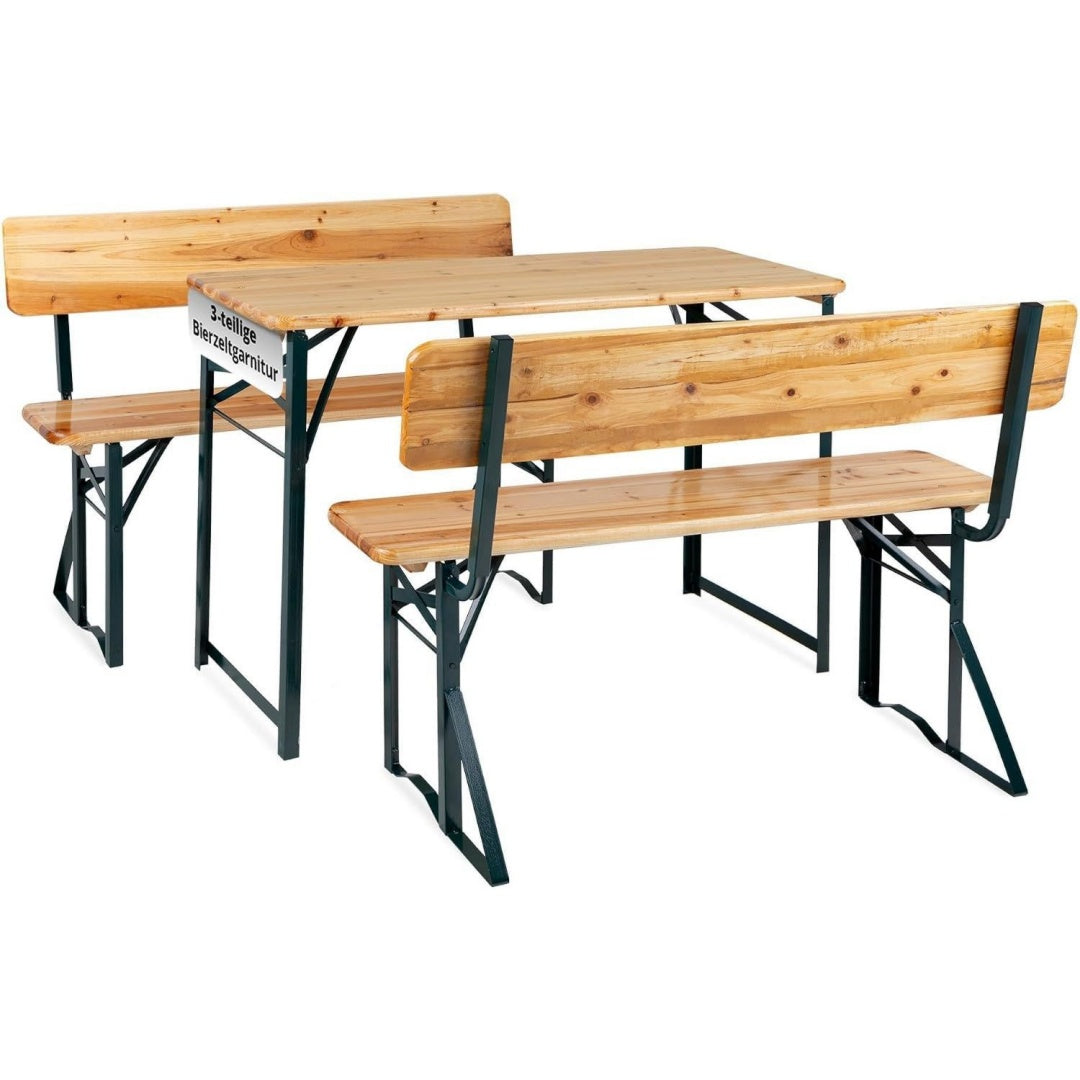 BBDL-119 NT Hirschgarten Bierzeltgarnitur mit Lehne fuer Balkon - 119 cm Laenge - Klappbare Festzeltgarnitur 1x Tisch natur holz