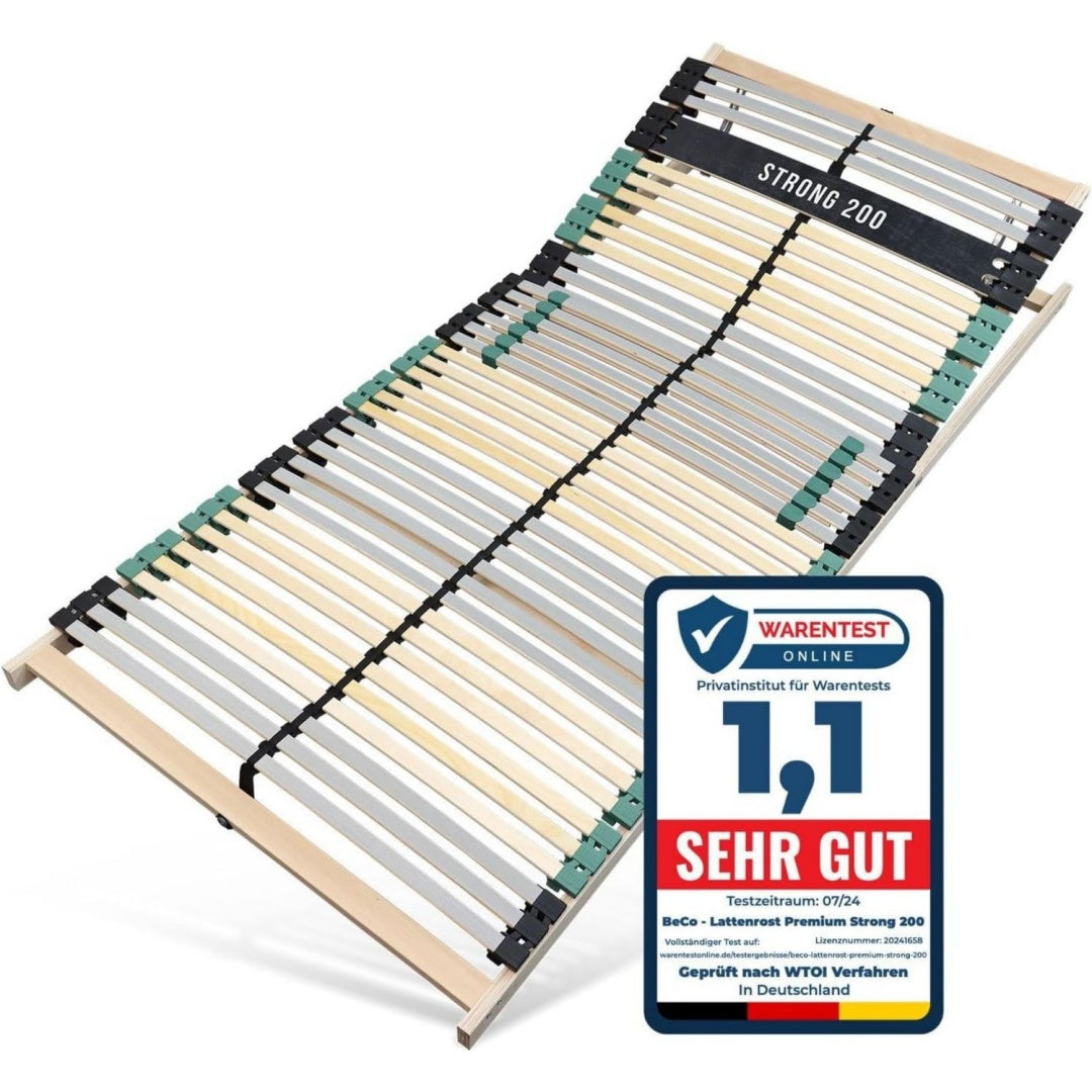 Lattenrost Premium Strong bis 200Kg Schwarz 140x200 Kopfteil verstellbar 7-Zonen-Lattenrost mit 42 Latten
