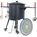 Feuerofen 40cm Gusseisen Kazan 12L 42 5cm Ablage Raeder Schaumloeffel Kasan mit Deckel Feuerschale Gulaschkanone Usbekisch Topf Lagan Rischtan (Ohne