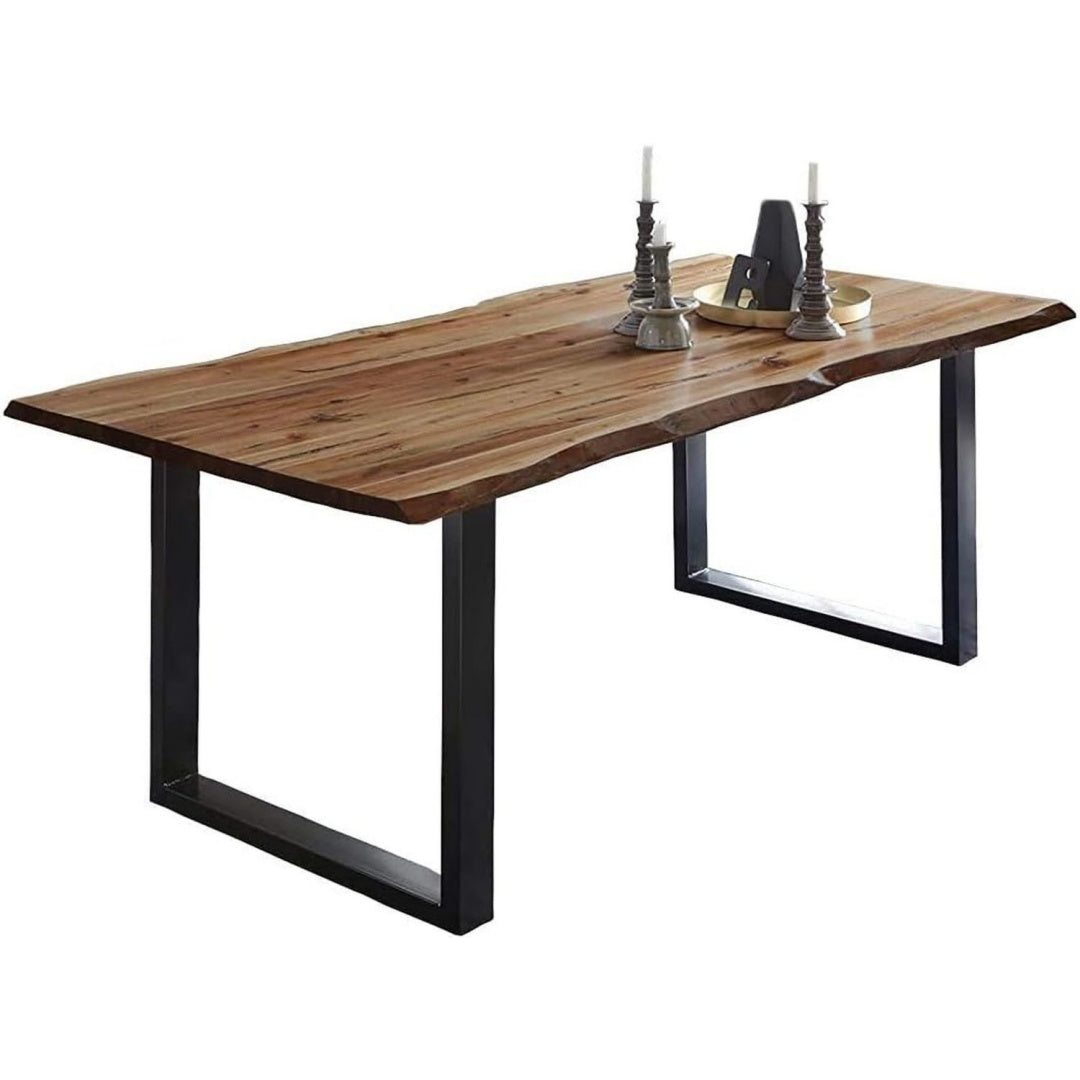 Esstisch Mephisto Akazie U-Gestell Baumkantentisch massiv Schwarz natur 160x85 cm Akazienholz naturfarben 26 mm Tischplatte