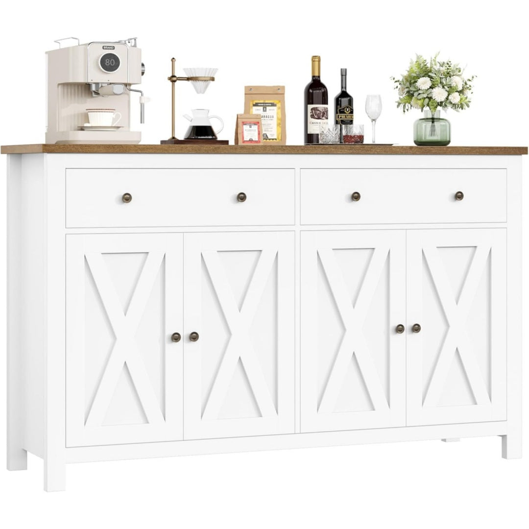 Sideboard 140cm Breit fuer Kueche Weiss 140x89x40cm Kuechenschrank mit Arbeitsplatte Buffetschrank mit 2 Schubladen 4 Tueren Kuechenbuffet mit