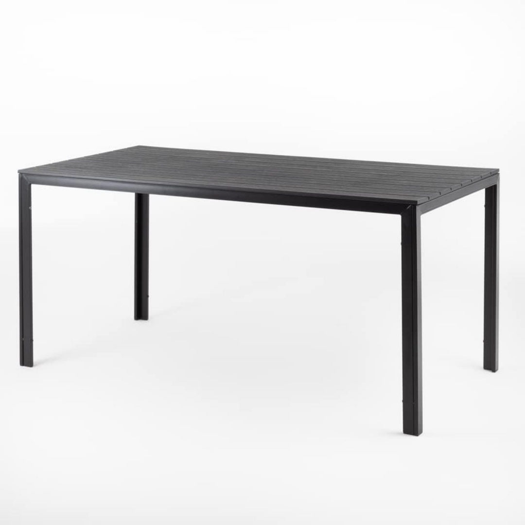 Gartentisch Schwarz 156x78 cm Terrassentisch fuer aussen mit lackiertem Stahlgestell und Holzoptik-Latten aus Polyethylen Ideal fuer Garten