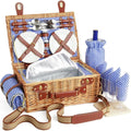Wicker Picknickkorb Set fuer 2-4 Person mit Kuehlfach und wasserdichte Picknickdecke Abnehmbarer Riemen Weinbeutel