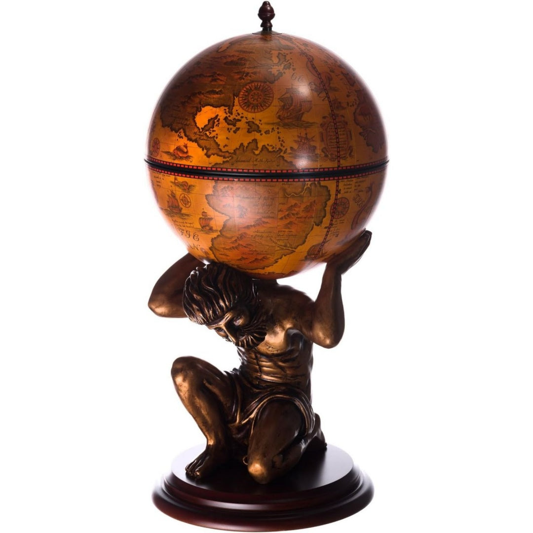 Riesiger Barwagen JG -GR Rot Exclusive Figur Atlas mit Eukalyptusholz Boden antik Rotbraun