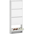 Schuhschrank Metall mit 4 Klappen Schmal Weiss 55 x 15 x 139,5 cm 5 cm Schuhkipper Schuhkommode