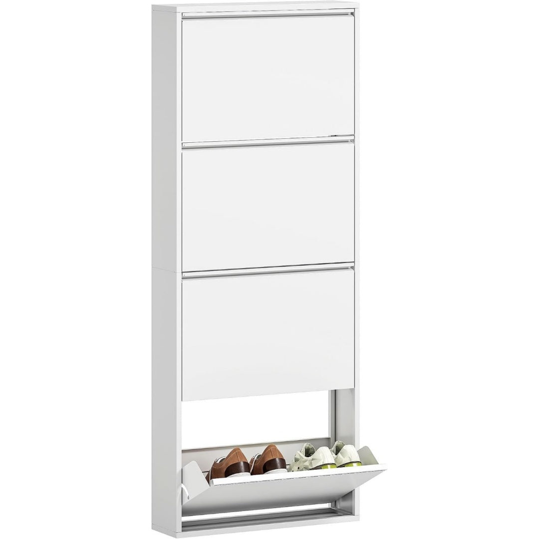 Schuhschrank Metall mit 4 Klappen Schmal Weiss 55 x 15 x 139,5 cm 5 cm Schuhkipper Schuhkommode