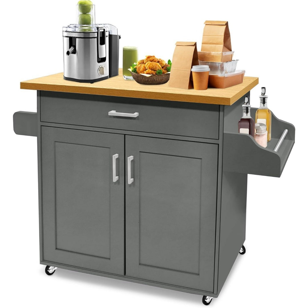 Kuechenwagen Kuechenschrank mit Rollen und Arbeitsplatte Servierwagen Kuecheninsel aus mit Handtuchhalter und Gewuerzboard Mobile Kuechenschraenke