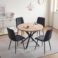 Essgruppe 5-Teilig Schwarz 100cm Runder Esstisch und 4 Esszimmerstuehle (Cord) Tisch und 4 Stuehle fuer Kueche