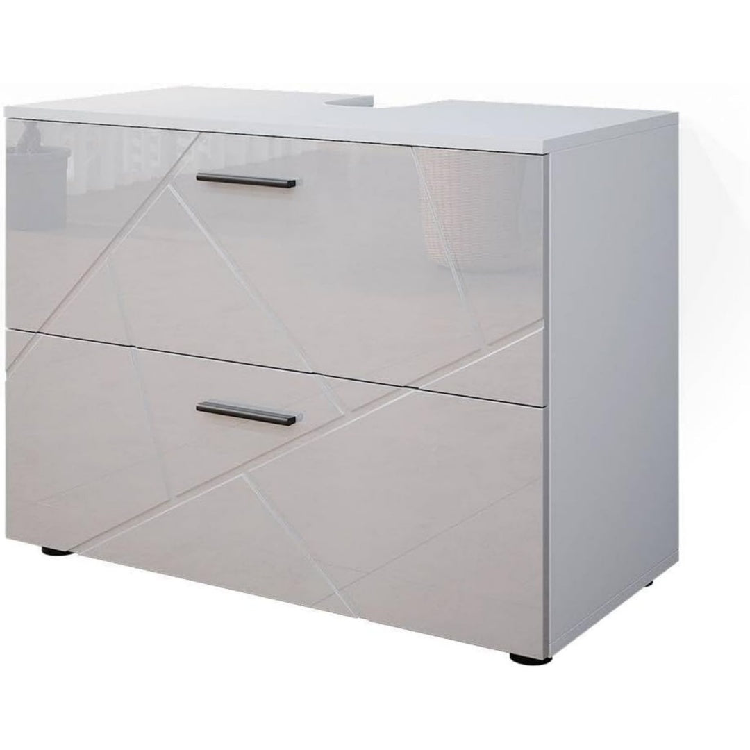 Waschbeckenunterschrank Weiss hochglanz 80 x 58.6 cm geeignet zur Installation ueber dem Siphon mit Belueftungsoeffnungen