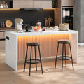 Kuecheninsel Freistehend mit 40mm Marmorfront Arbeitsplatte Weiss 155 x 80 x 90cm Kuecheninsel mit LED Steckdose 2xSteckdosen