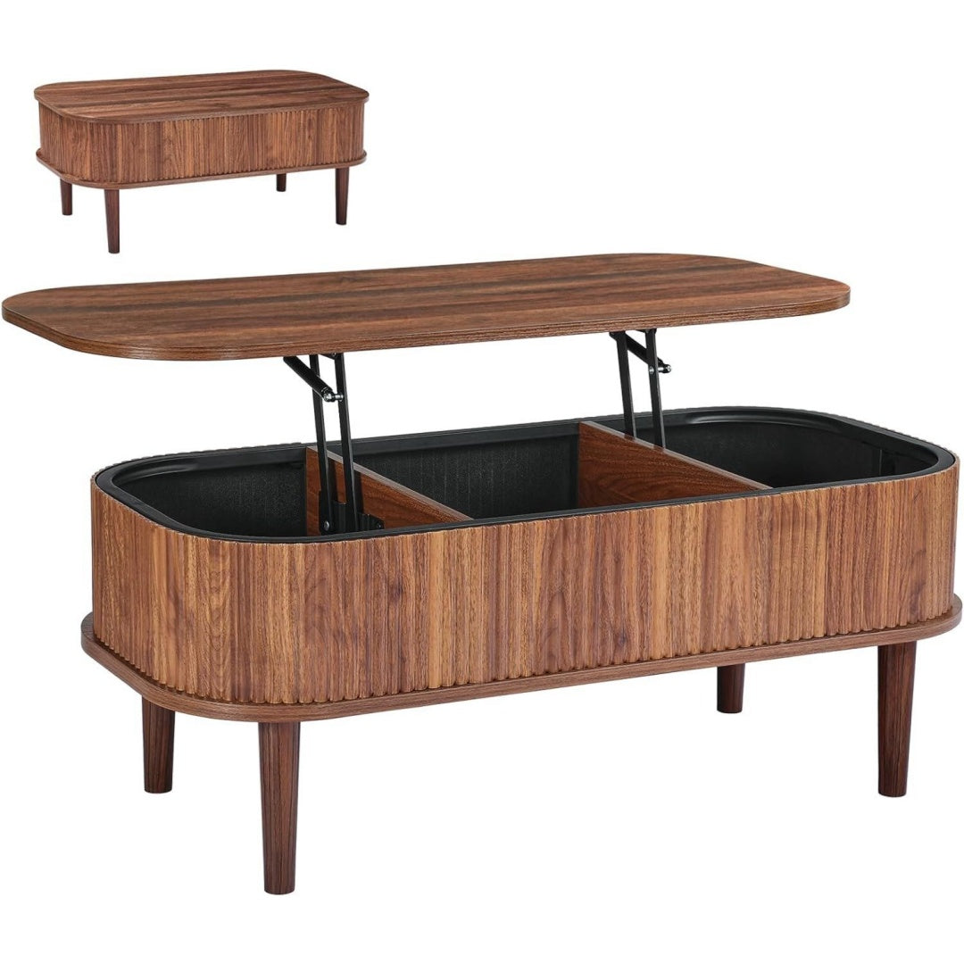 Couchtisch Hoehenverstellbar -545 mm Grau 1000x480x405 Wohnzimmertisch mit Stauraum Ausziehbarer Kaffeetisch im Mid-Century-Stil aus MDF